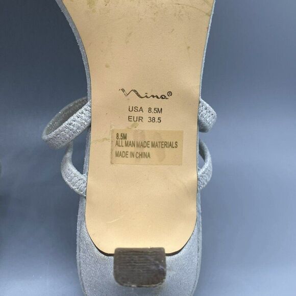 Nina 8.5M Strappy Silver Open Toe‎ Heels Sandals Rhinestones Special Occasion - Picture 7 of 7